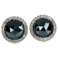 Boucle d'oreille diamant pavé Spinelle noire ronde Or blanc 14k