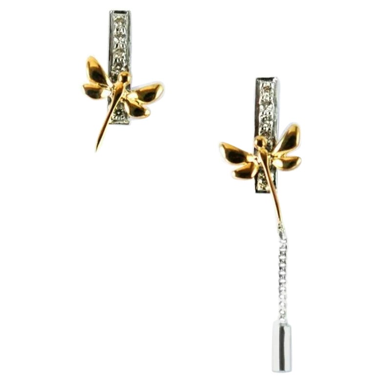 14k Solid Gold Dragonfly Earring Insect Jewelry Studs For Sale
