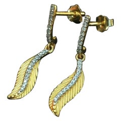 Pave Diamond Leaf Earring 14k Gold Dainty Earring Minimalist