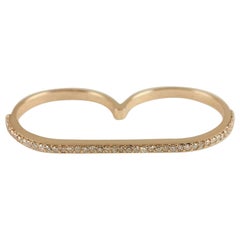 Natural Diamond Two Finger Ring 14k Gold Bridal