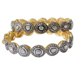 Victorian Inspired Rose Cut Diamond 925 Silver Bangle Bracelet