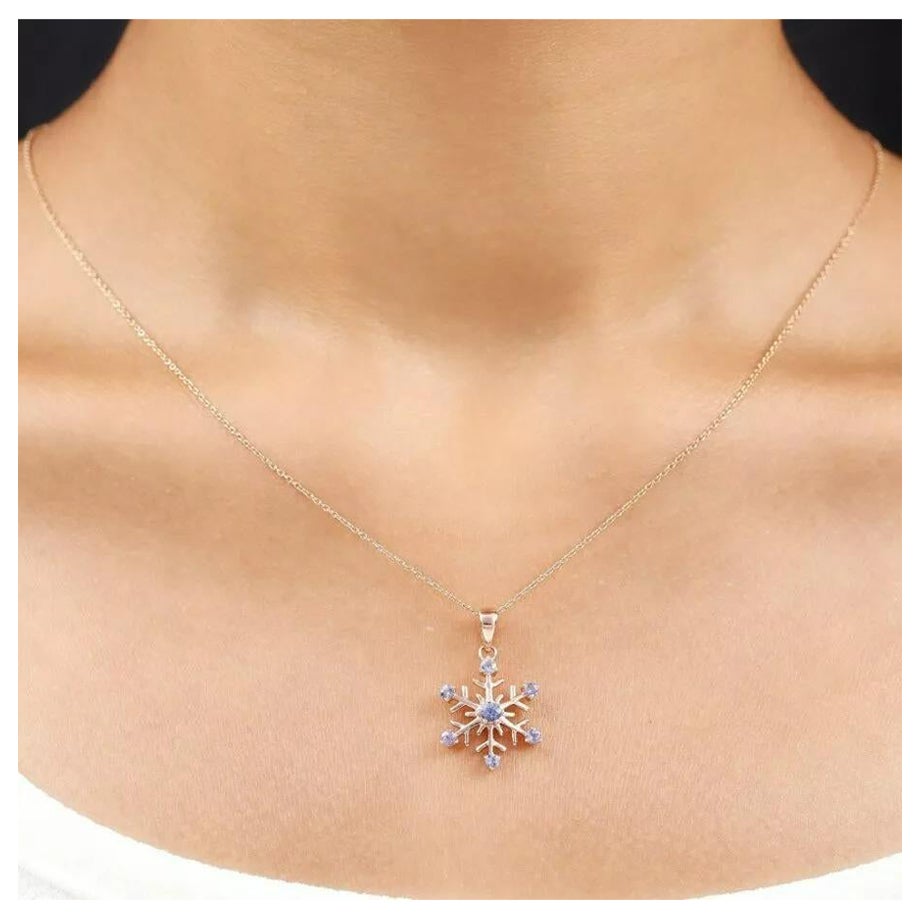 Dainty Snowflake Tanzanite Pendant Necklace in 14k Yellow Gold