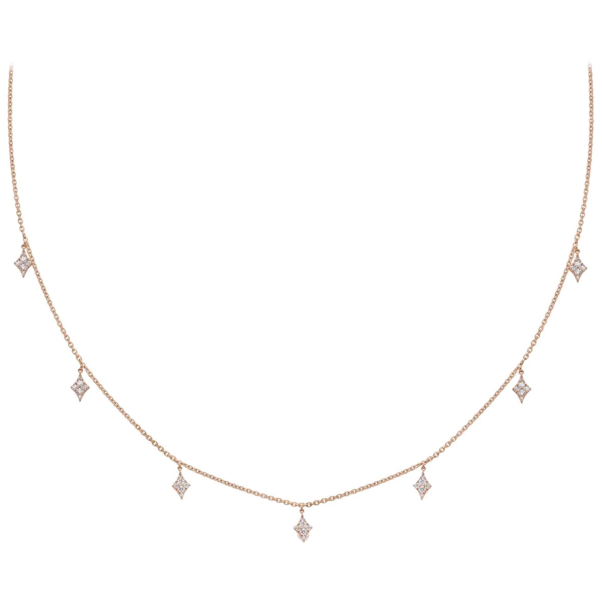 Dangling Natural Diamond Kite Drop Necklace 14k Solid Gold