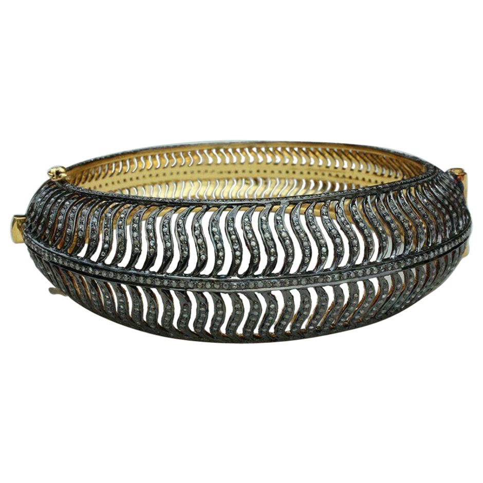Handgefertigtes Diamantarmband im viktorianischen Stil, 14k Gold & 925 Silber