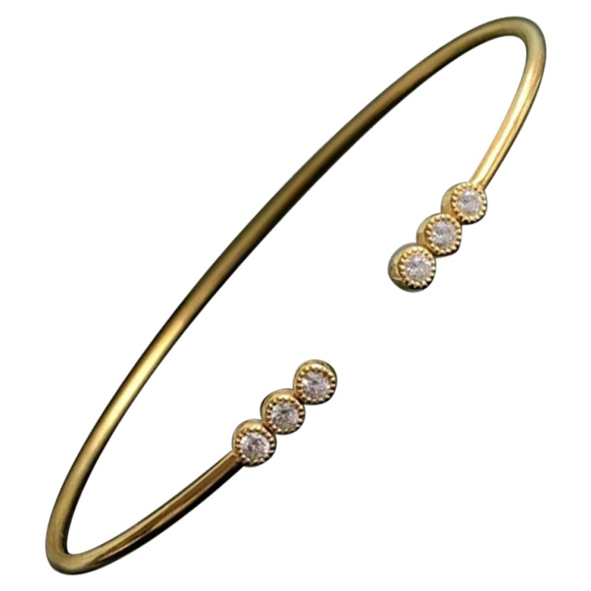 14k Solid Gold Diamond Open Bangle Cuff Bracelet