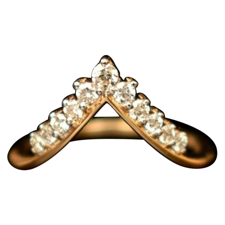 Chevron Band Ring 14k Gold Natural Diamond Crown Tiara