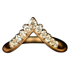 Chevron Band Ring 14k Gold Natural Diamond Crown Tiara