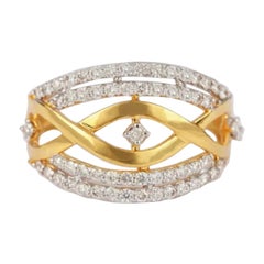 Pave Diamond Chevron Ring 14k Gold Handmade Fine Jewelry