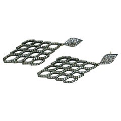 Pendiente de oro de 14 quilates con forma de rombo Diamante pavé Plata 925 Hecho a mano