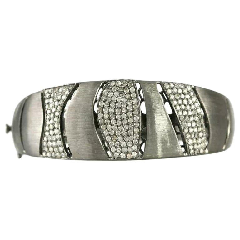 Natural Pave Diamond Oval Bangle 925 Sterling Silver Jewelry