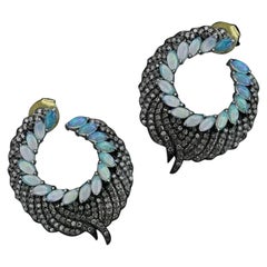 Pendiente de aro de ópalo Plata 925 Diamante Oro 14k