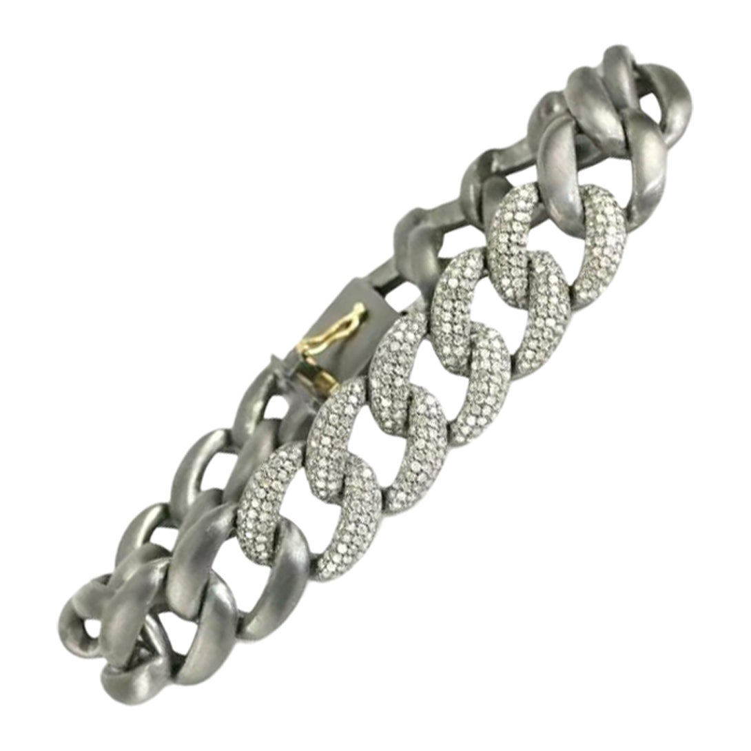 Pave Diamond Link Chain Bracelet Handmade 925 Silver