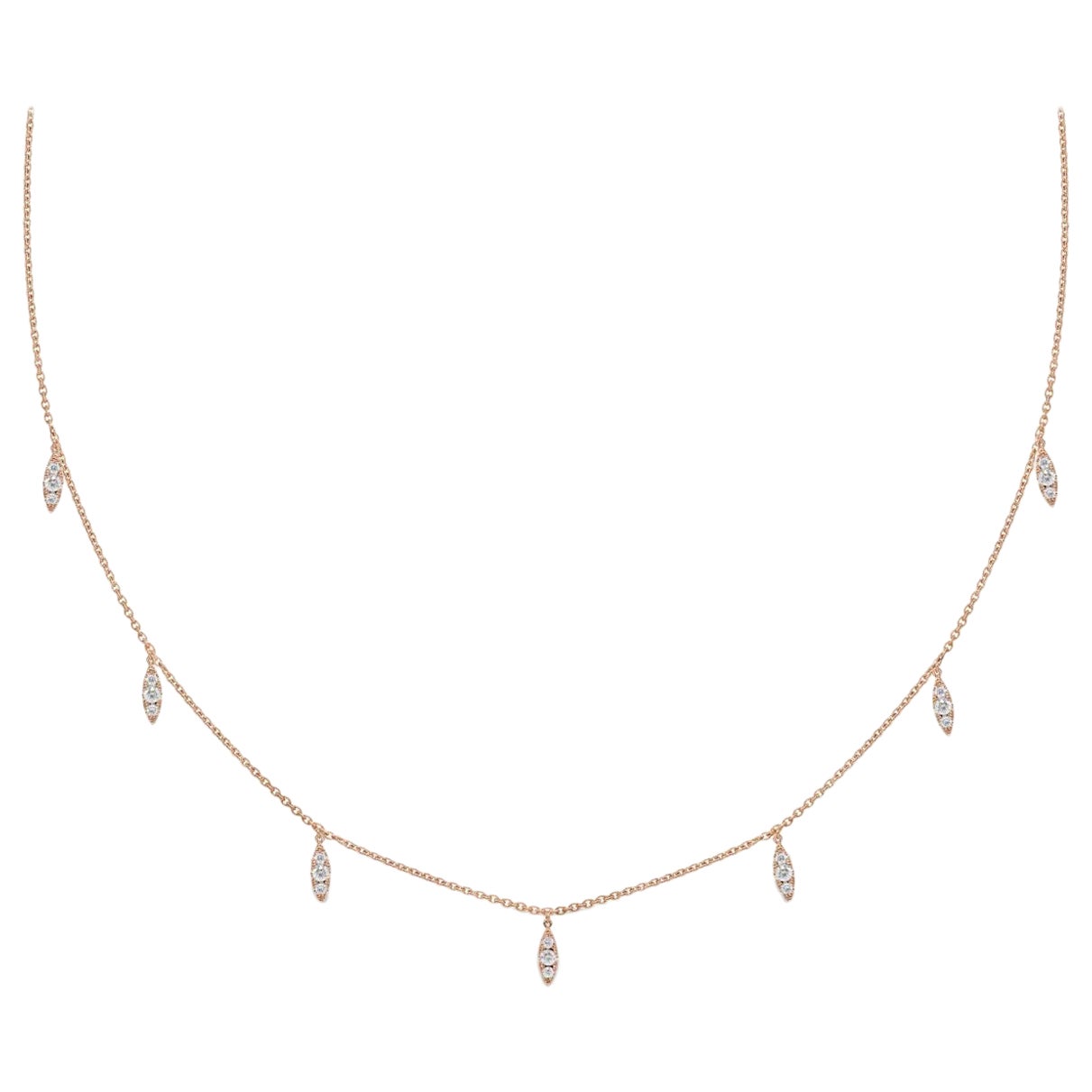 Dangling Natural Diamond Leaf Drop Necklace 14k Solid