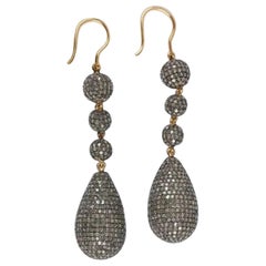 Beads Earring Pave Diamond, 14k Gold & 925 Silver Handmade