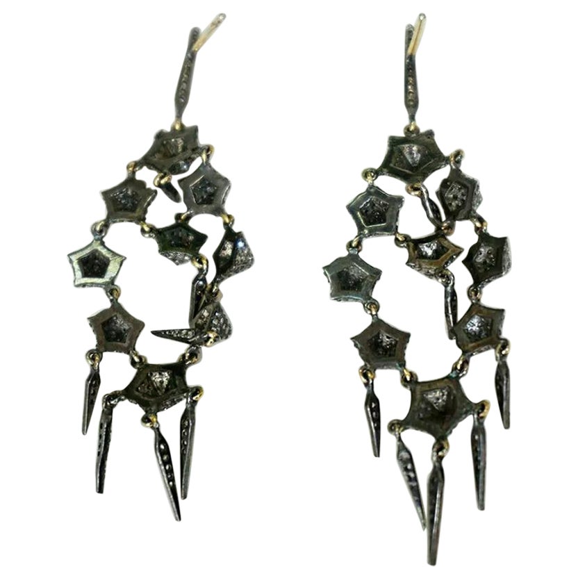 Pendiente de candelabro de diamantes con pavé natural Plata 925 Oro 14k