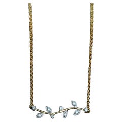Diamant-Halskette mit Blütenblatt-Diamant 14k Massivgold Bar 14"