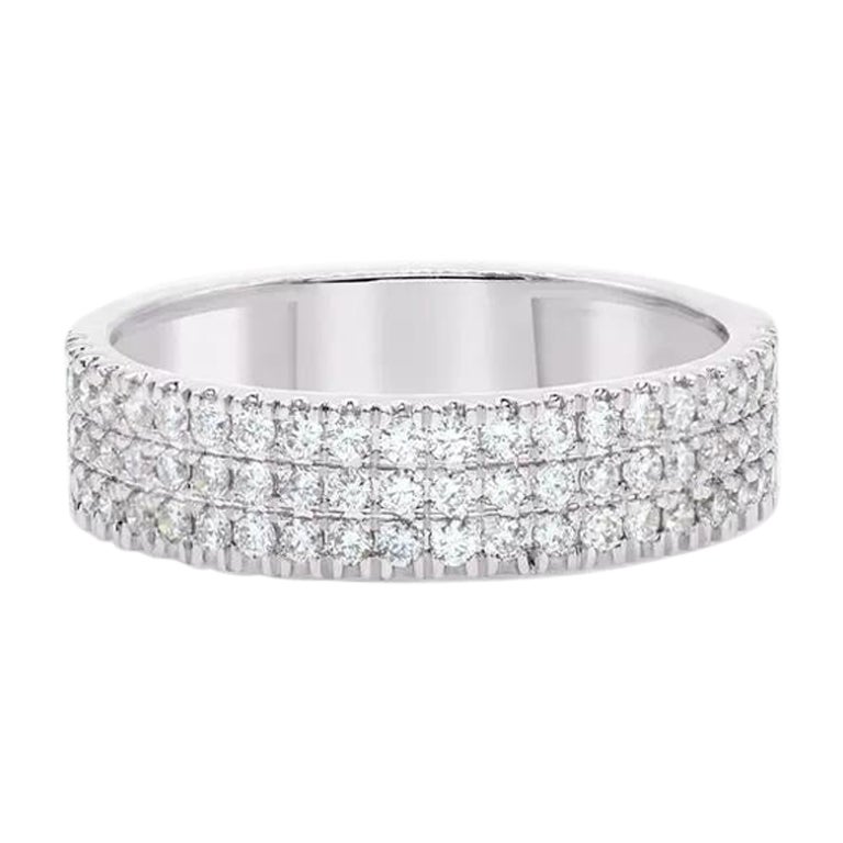 Diamond Three Row Half Eternity Engagement Ring 14k Solid Gold