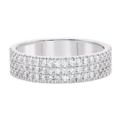 Diamond Three Row Half Eternity Engagement Ring 14k Solid Gold