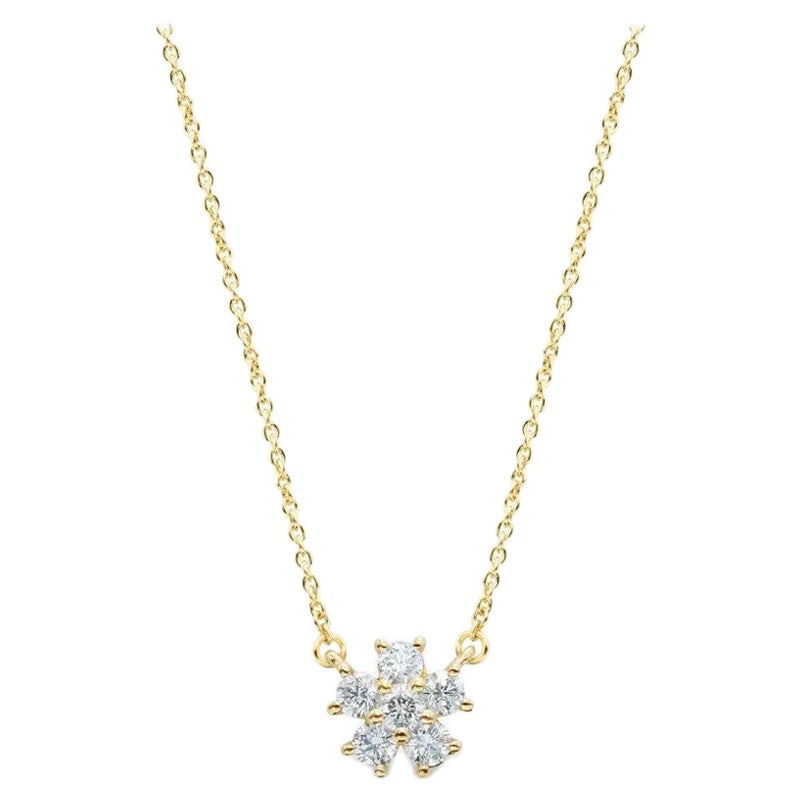 Genuine Diamond Flower Pendant Necklace in 14k Solid Yellow Gold