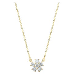Collier pendentif fleur en or jaune massif 14 carats et diamants véritables