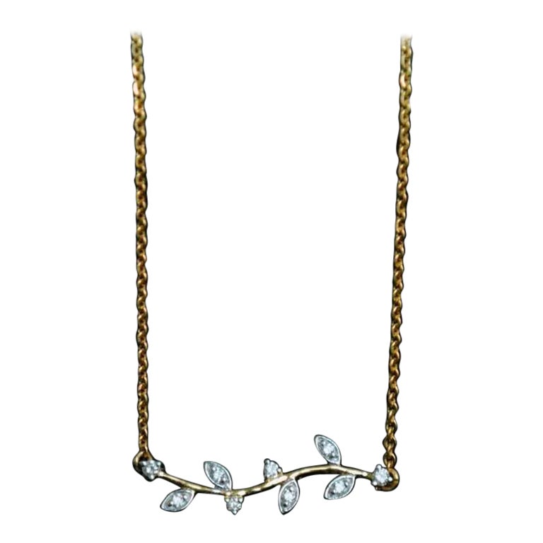 Diamant-Halskette mit Blütenblatt-Diamant 14k Massivgold Bar 16"