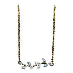 Diamant-Halskette mit Blütenblatt-Diamant 14k Massivgold Bar 16"