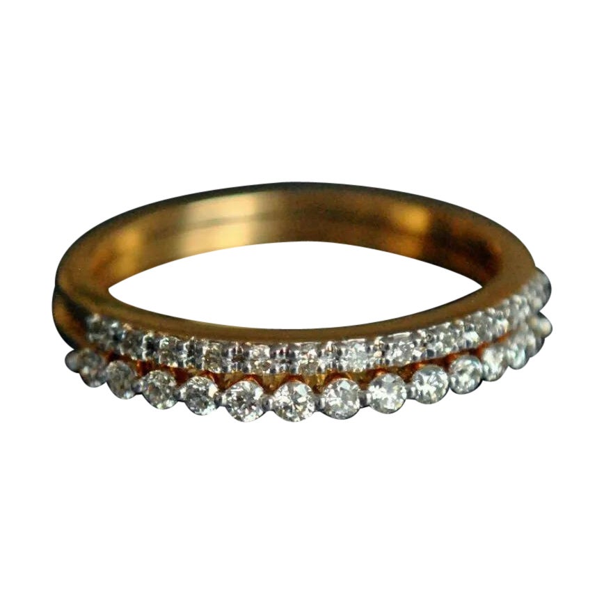 Set of 2 14k Solid Gold Diamond Band Half Eternity Thin Stack Ring