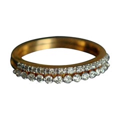 Set of 2 14k Solid Gold Diamond Band Half Eternity Thin Stack Ring