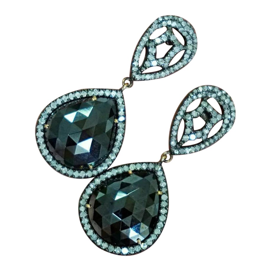 Pave Diamond Black Spinel Dangle Earring 925 Silver 14k Gold