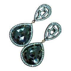 Pave Diamond Black Spinel Dangle Earring 925 Silver 14k Gold