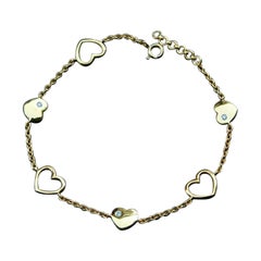 14k Solid Gold Heart Charm Diamond Flexible Chain Bracelet