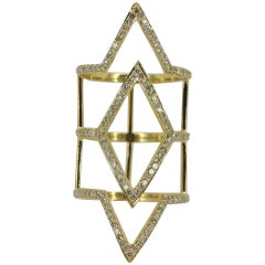 Anillo largo de oro de 14k con diamantes pavé en forma de rombo para todo el dedo