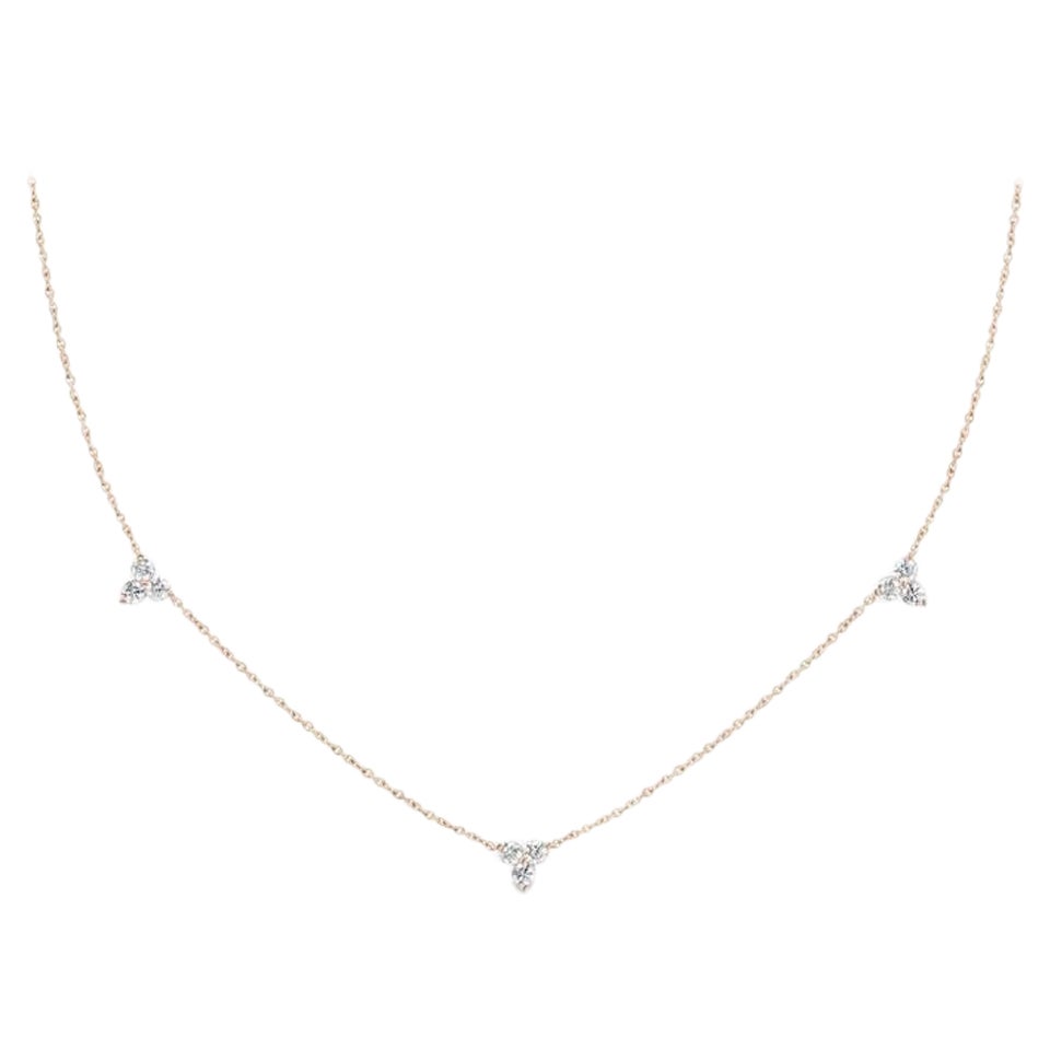14K Gold Pendant Chain Three Stone Diamond Necklace