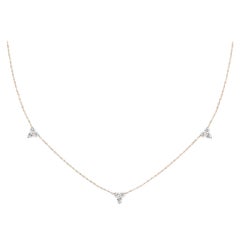 14K Gold Pendant Chain Three Stone Diamond Necklace
