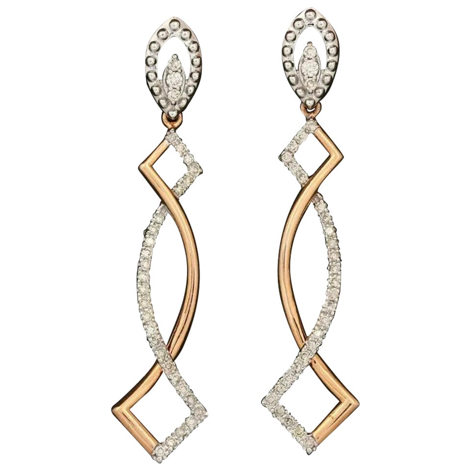 Natural Pave Diamond Designer Drop Earring 14k Rose Gold Handmade