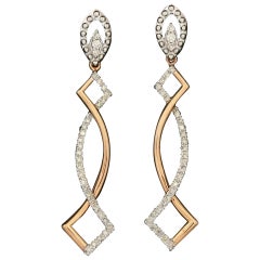 Natural Pave Diamond Designer Drop Earring 14k Rose Gold Handmade