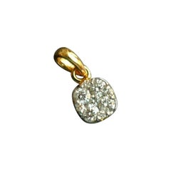 Natürlicher Diamant Quadratischer Anhänger Charm-Halskette aus 14k Gelbgold