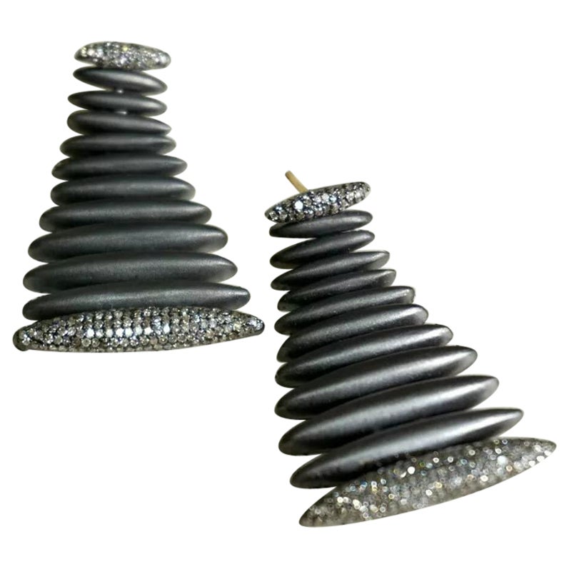 14k Gold Pave Diamond Spike Earring 925 Silver Fashion Jewelry Modern en vente