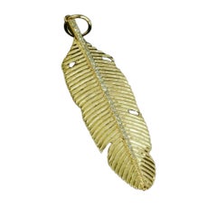 14k Solid Gold Diamond Feather Wing Pendant
