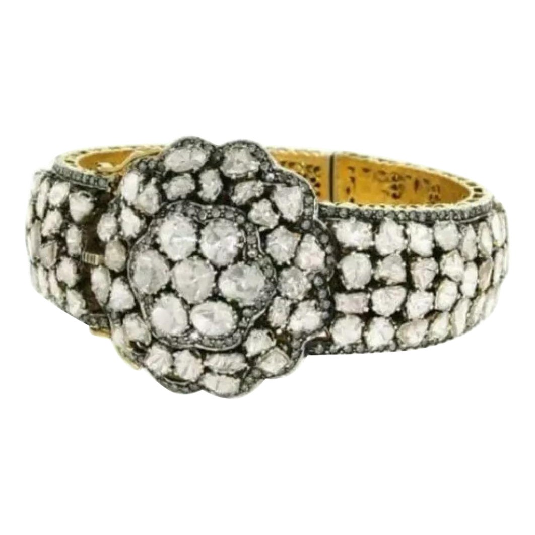 Vintage Bangle 925 Silver Rosecut Pave Diamond Polki Bangle