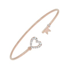 Heart Aand Key 14k Solid Gold Flexible Bracelet with Genuine Diamond