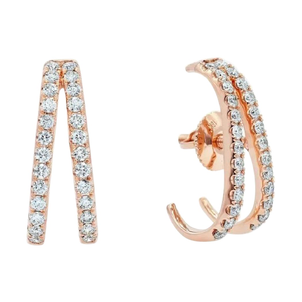 Twin Diamond Huggies Studs Earring 14k Solid Gold