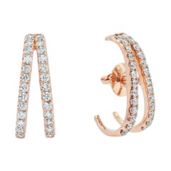 Twin Diamond Huggies Studs Earring 14k Solid Gold