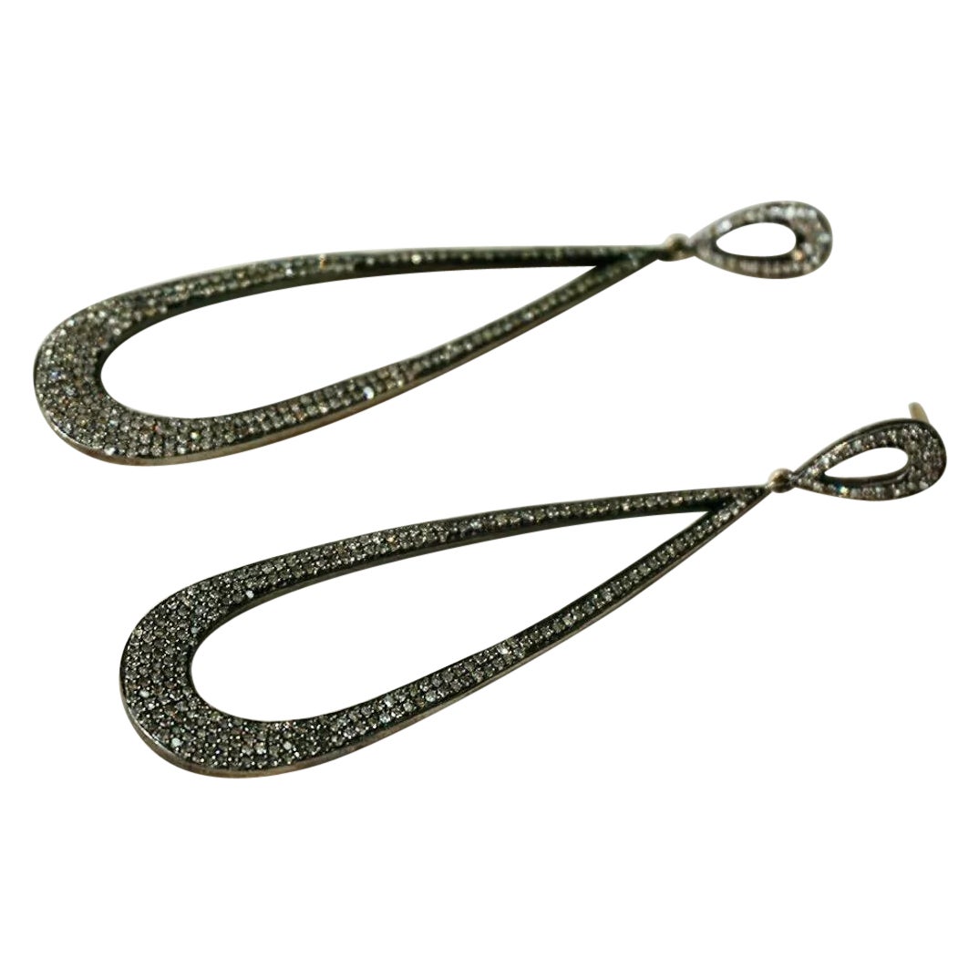 Pave Diamond Teardrop Dangle Earring 14k Gold 925 Silver