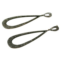 Pendiente colgante lágrima diamante pavé Oro 14k Plata 925
