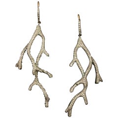 Pendiente de diamantes con pavé de cuerno de ciervo Oro de 14k y Plata 925