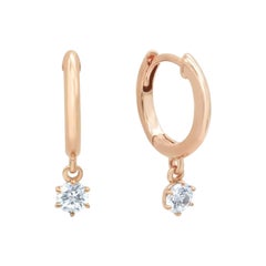 Solitaire Diamond Drop Gold Huggie Earring 14k Solid Gold