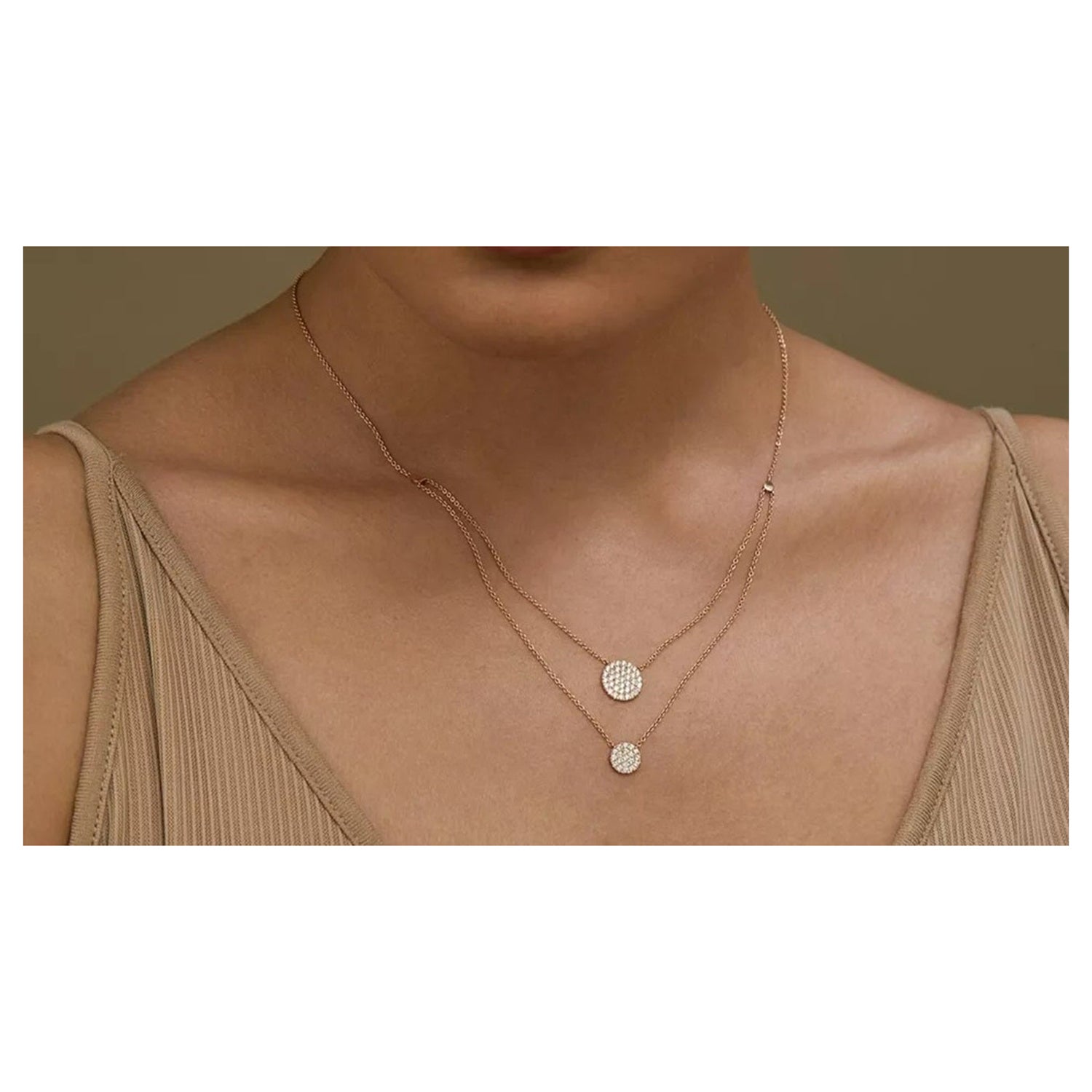Layered Diamond Disc Necklace 14k Solid Gold