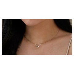 Floating Natural Diamond V Necklace 14k Solid Gold