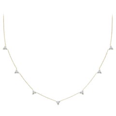 Three Stone Diamond Necklace 14k Solid Gold 7 Stations Necklace